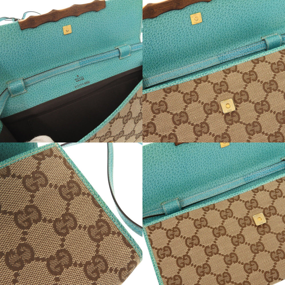 GUCCI Shoulder Bag 117594 GG canvas Blue type Bamboo Women Used Authentic