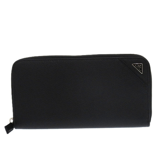PRADA Long Wallet Purse 2ML317 leather black Soft Calf Triangle