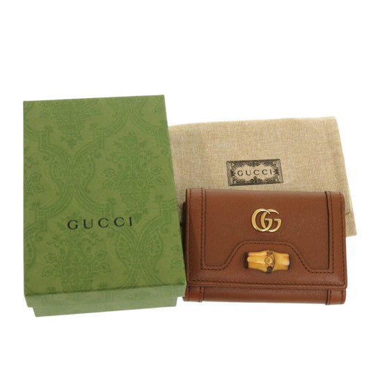 GUCCI Tri-fold wallet 658633 Leather, Bamboo Brown Diana medium