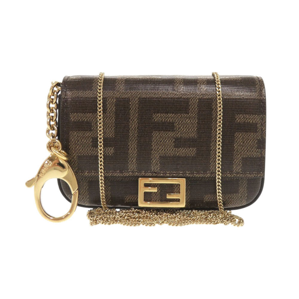 FENDI Shoulder Bag 7AR798 PVC Brown Nano Baguette Charm