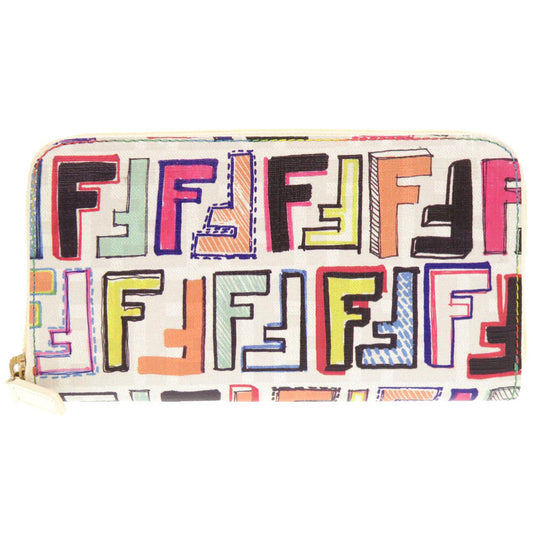 FENDI Long Wallet Purse 8M0024 leather white FF Zucca