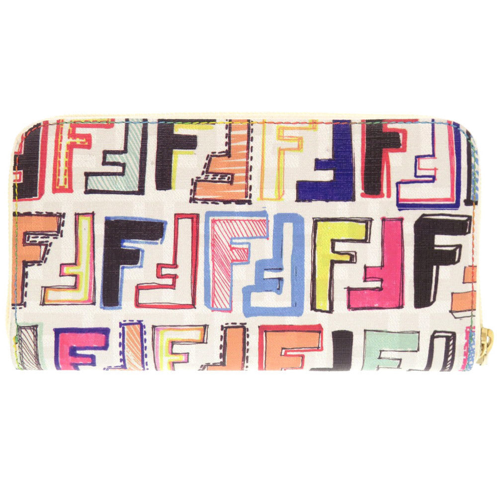 FENDI Long Wallet Purse 8M0024 leather white FF Zucca