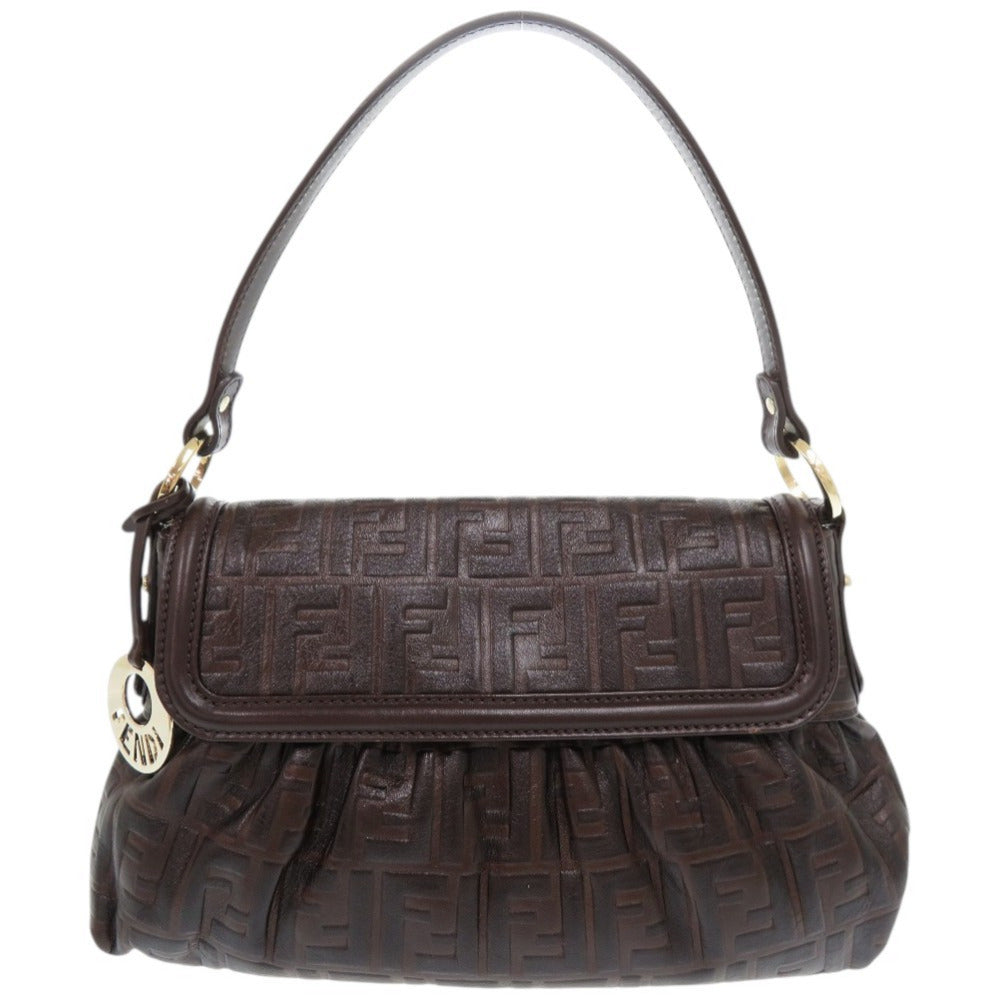 FENDI Shoulder Bag leather Brown Zucca Pattern