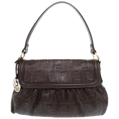 FENDI Shoulder Bag leather Brown Zucca Pattern