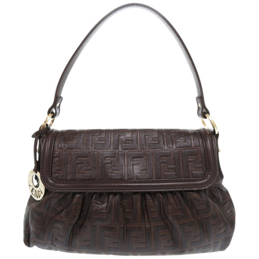 FENDI Shoulder Bag leather Brown Zucca Pattern