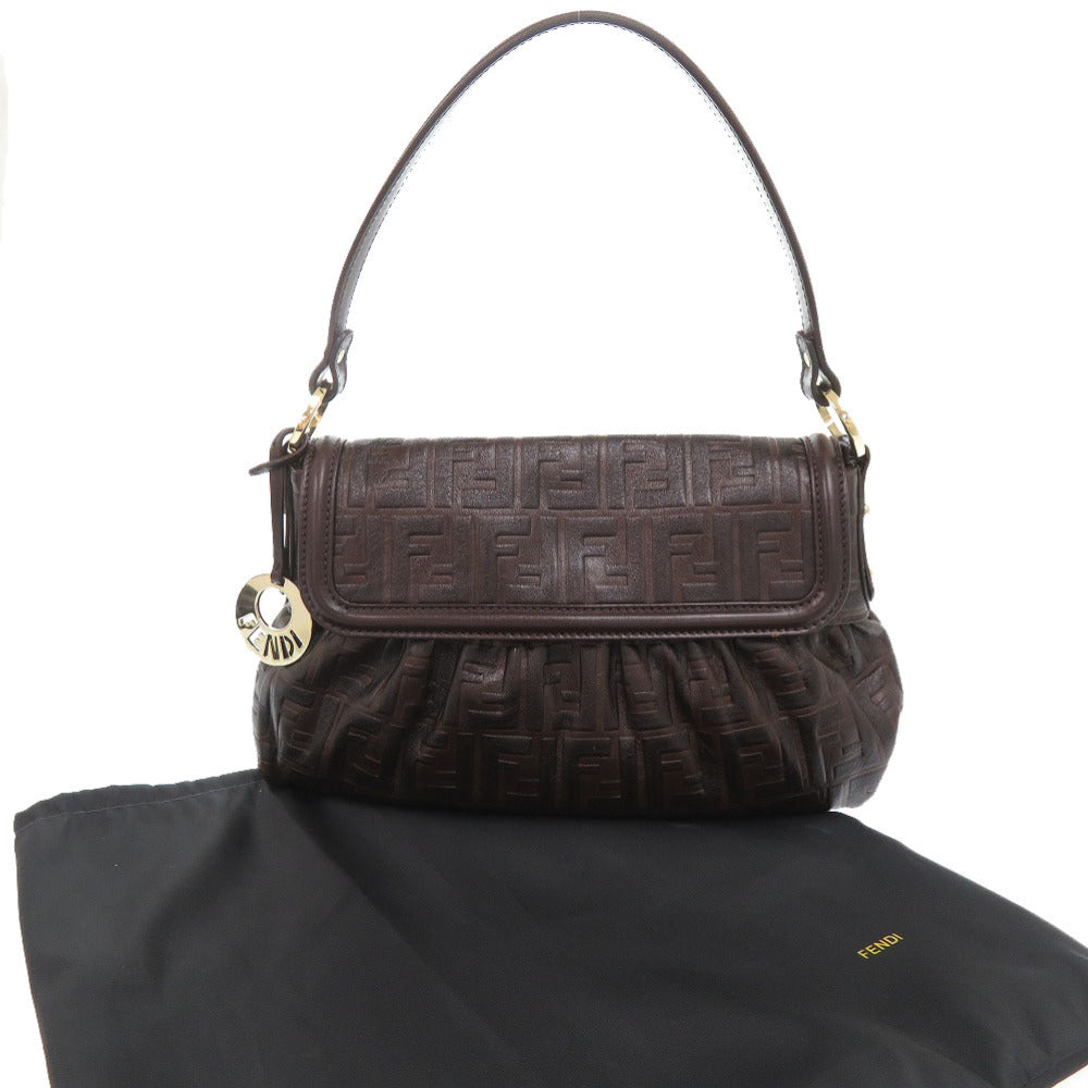 FENDI Shoulder Bag leather Brown Zucca Pattern