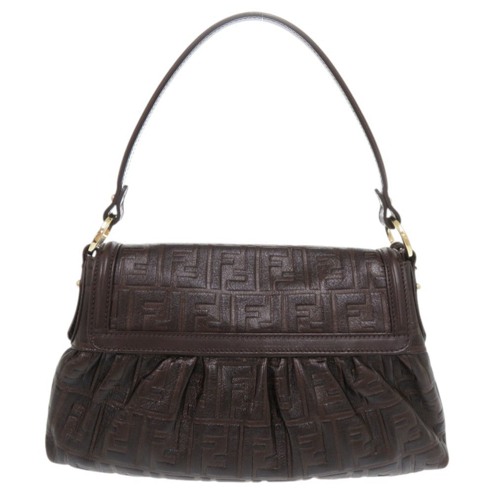 FENDI Shoulder Bag leather Brown Zucca Pattern