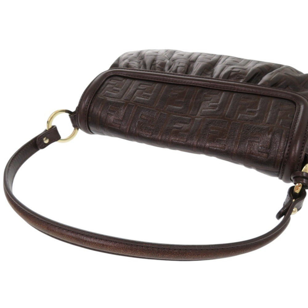 FENDI Shoulder Bag leather Brown Zucca Pattern