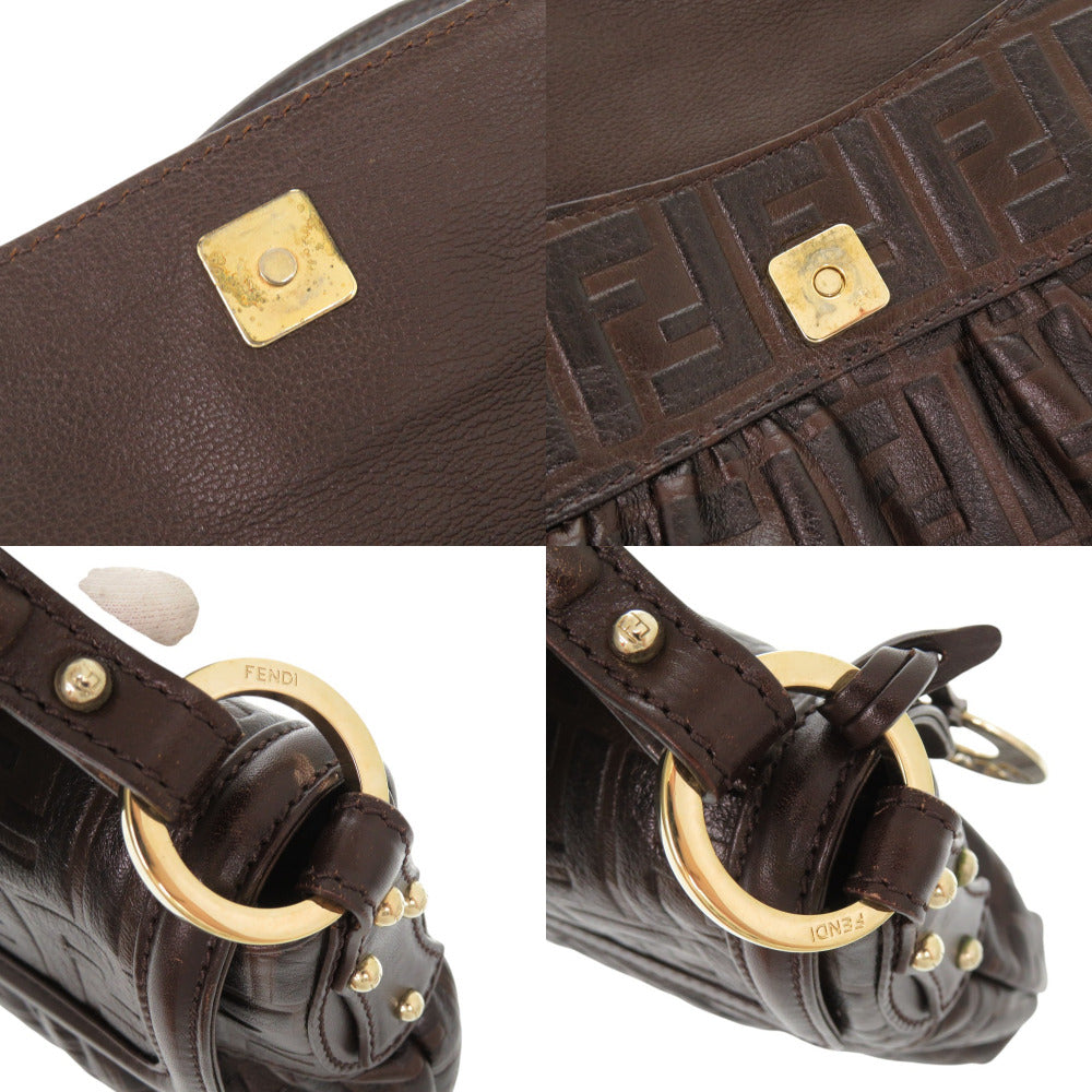FENDI Shoulder Bag leather Brown Zucca Pattern