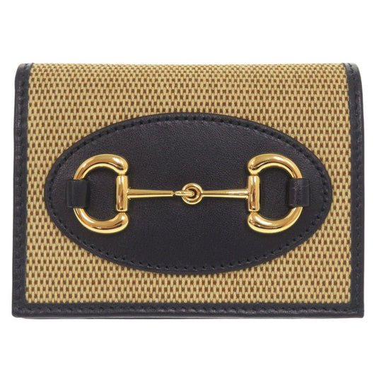 GUCCI Bifold Wallet 621887 Canvas, Leather beige Horsebit