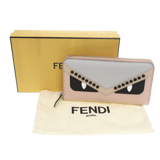 FENDI Long Wallet Purse 8M0299 leather Light pink Bugs monster