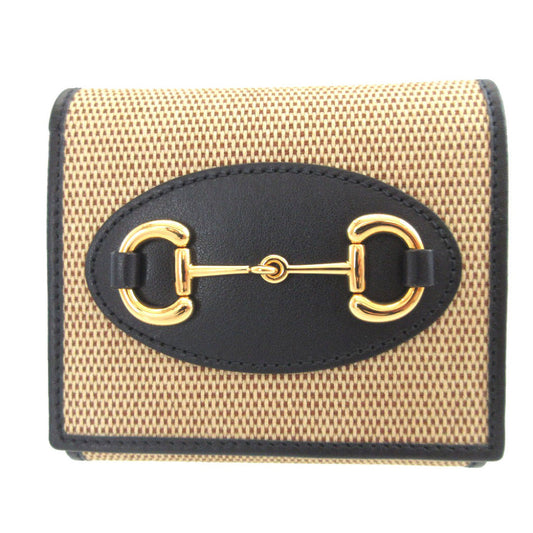 GUCCI Bifold Wallet 621891 Canvas, Leather beige Horsebit