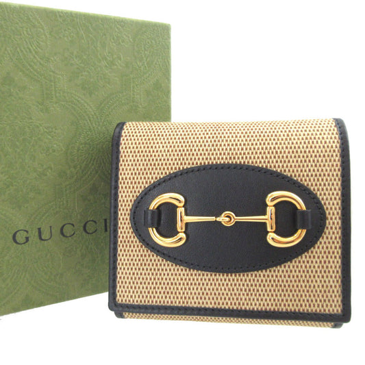 GUCCI Bifold Wallet 621891 Canvas, Leather beige Horsebit