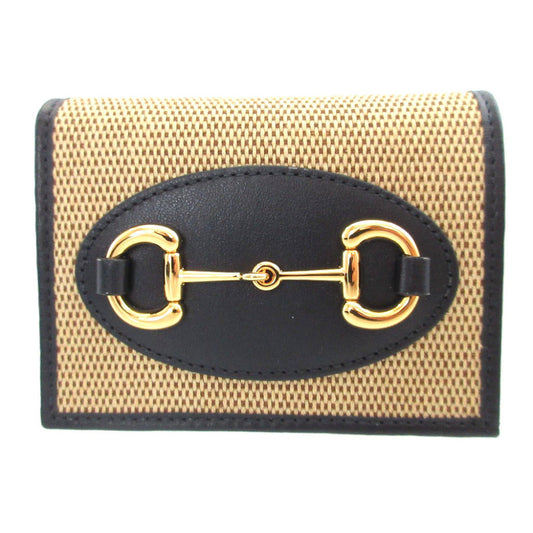 GUCCI Bifold Wallet 621887 Canvas, Leather beige Horsebit