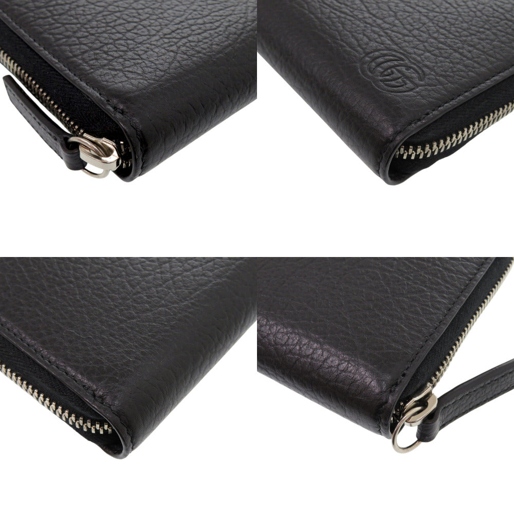 GUCCI Long Wallet Purse 625558 Grain leather black Double G embossed