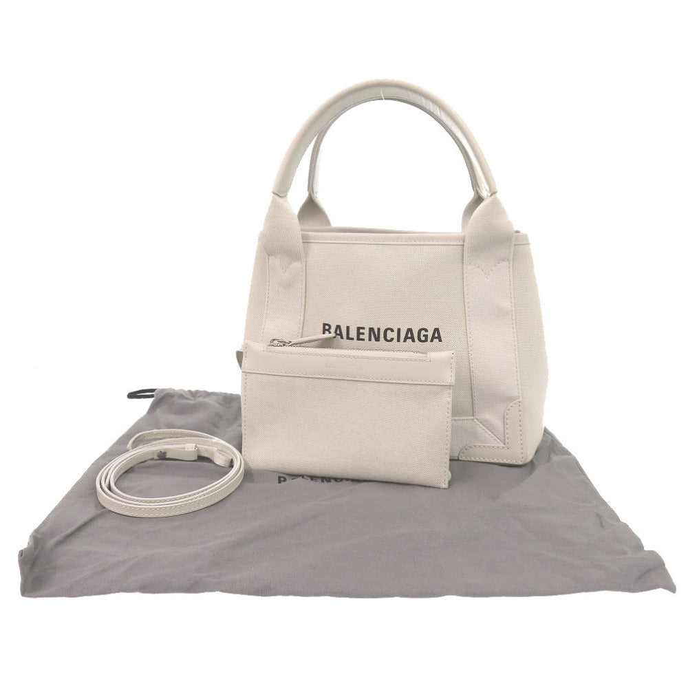 BALENCIAGA Handbag 390346 canvas white Navy Kabas XS
