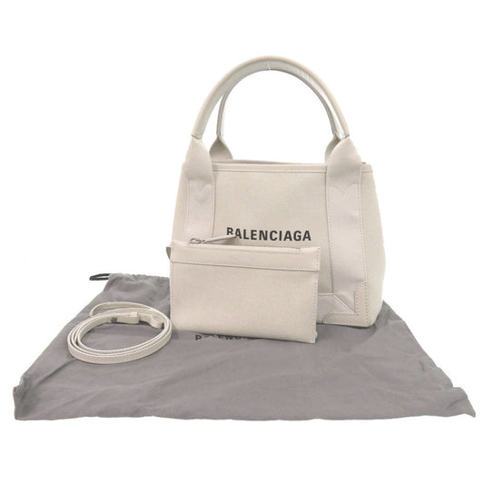 BALENCIAGA Handbag 390346 canvas white Navy Kabas XS