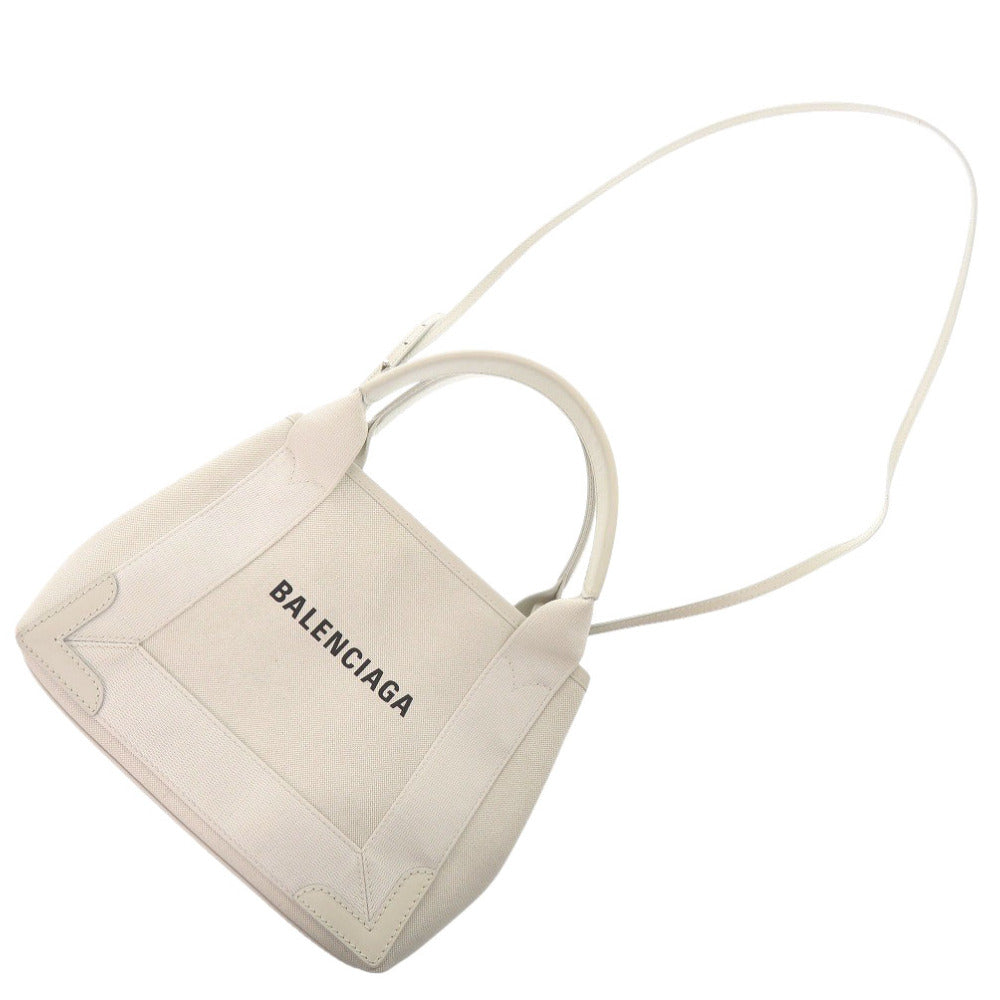 BALENCIAGA Handbag 390346 canvas white Navy Kabas XS