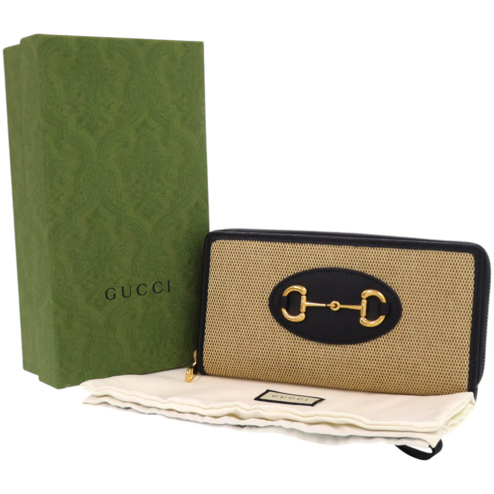 GUCCI Long Wallet Purse 621889 0416 Canvas, Leather beige 1955 Horsebit