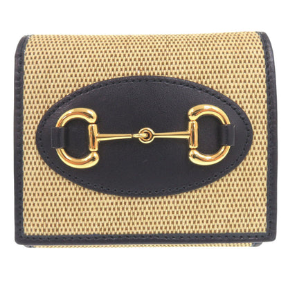 GUCCI Bifold Wallet 621891 Canvas, Leather beige Horsebit