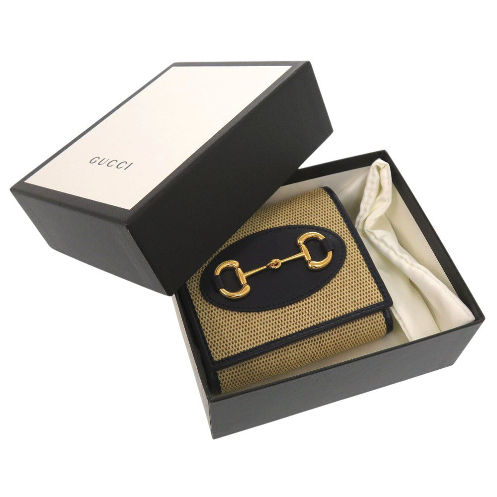 GUCCI Bifold Wallet 621891 Canvas, Leather beige Horsebit