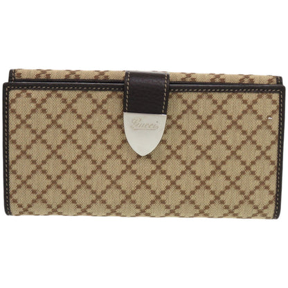 GUCCI Long Wallet Purse 231837 Canvas, Leather Brown Diamante