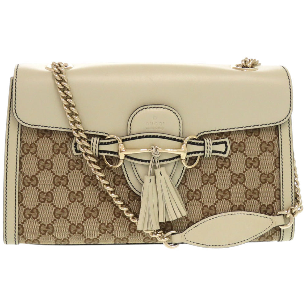 GUCCI Shoulder Bag 295402 520931 GG canvas, leather white Emily Horsebit