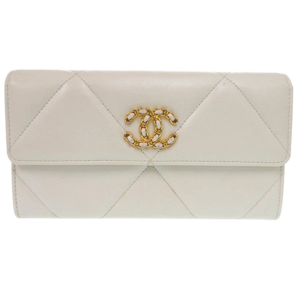 CHANEL Long Wallet Purse AP0955 lambskin white chanel 19