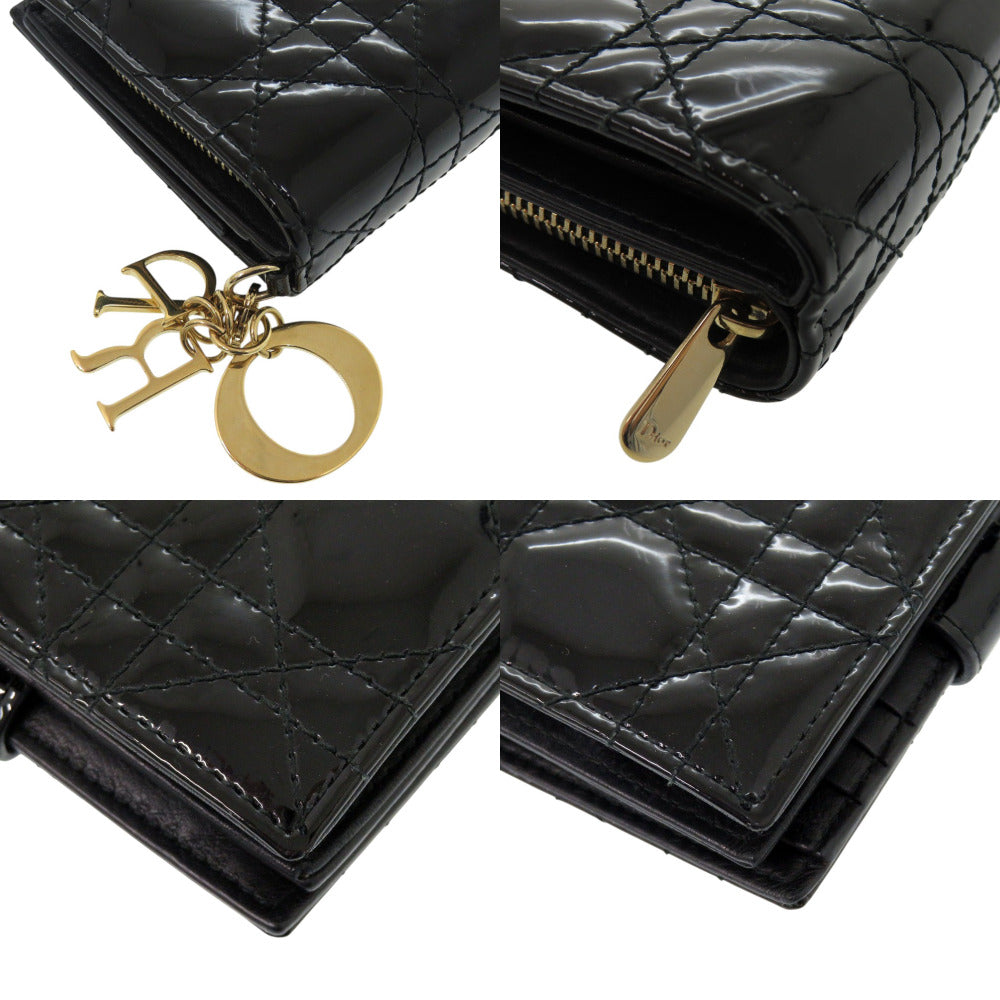 Dior Bifold Wallet Patent Leather, Patent Leather black Cannage logo charm