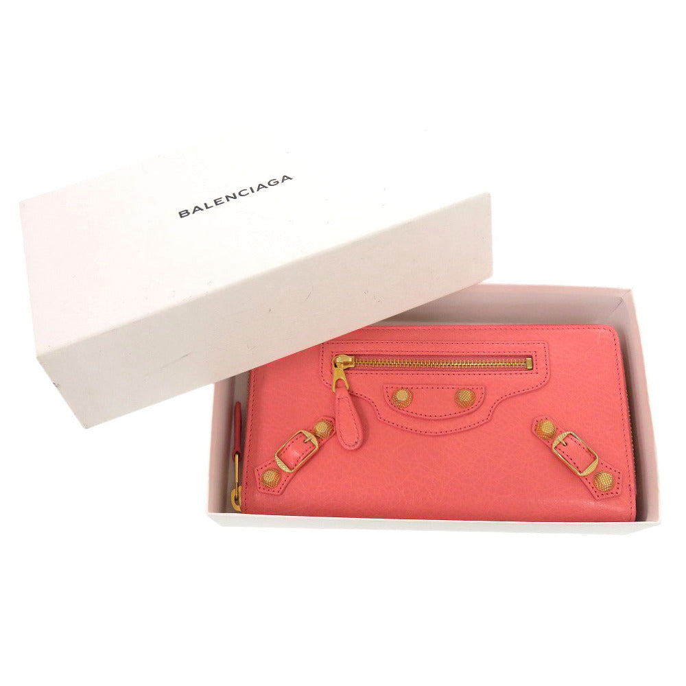 BALENCIAGA Long Wallet Purse 253053 leather salmon pink Giant continental