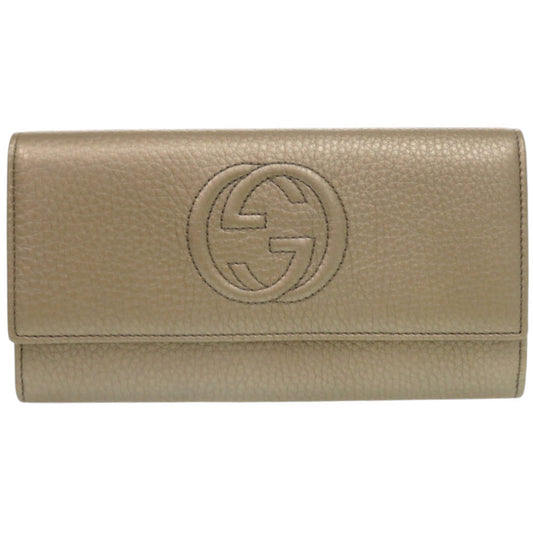 GUCCI Long Wallet Purse 282414 leather Champagne Gold Soho Interlocking G