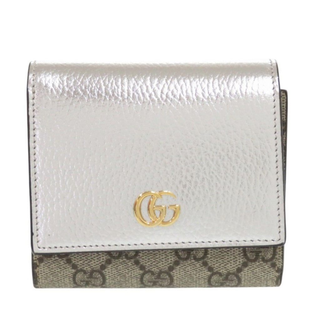 GUCCI Bifold Wallet 598587 GG Supreme Canvas Silver GG Marmont
