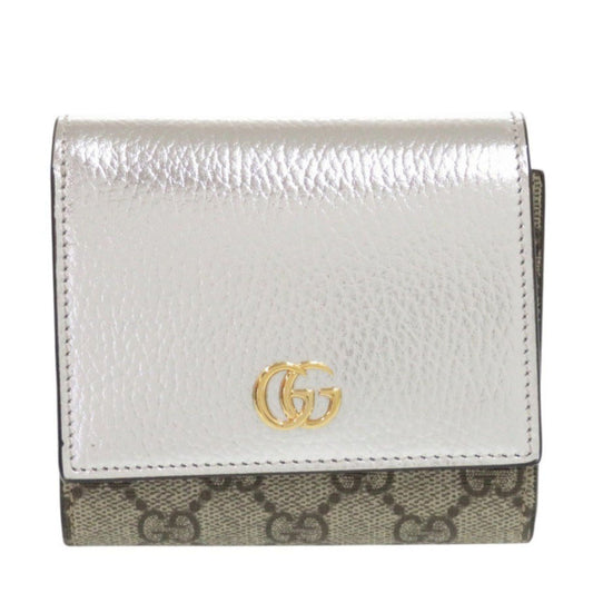 GUCCI Bifold Wallet 598587 GG Supreme Canvas Silver GG Marmont