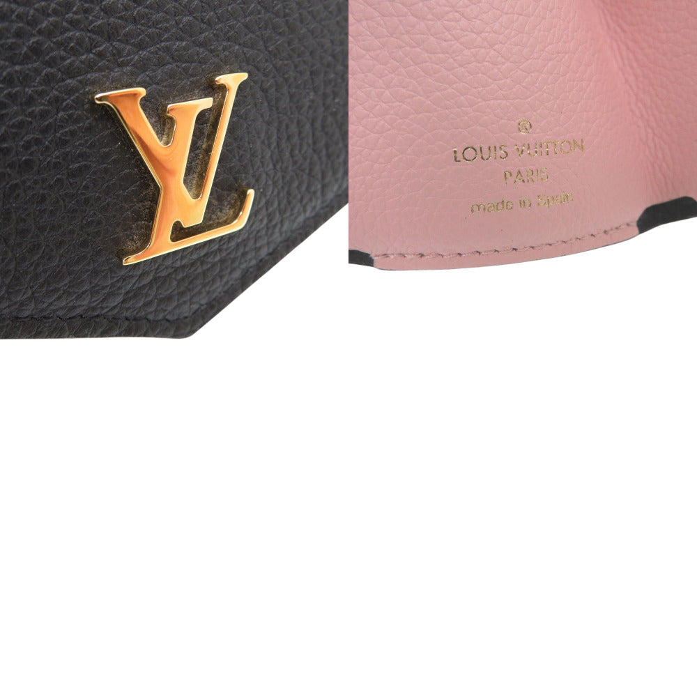 LOUIS VUITTON Tri-fold wallet M80984 leather black LV Logo Compact Wallet Mini Wallet Portefeuille Rock Mini Women Used Authentic
