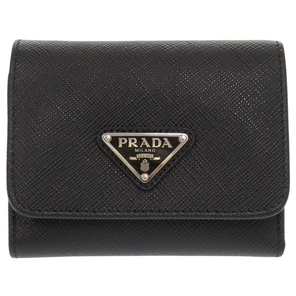 PRADA Tri-fold wallet 1MH043 leather black saffiano triangle