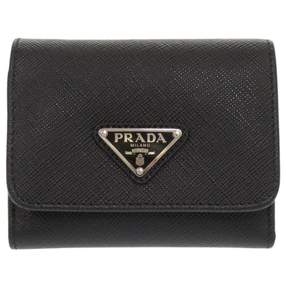 PRADA Tri-fold wallet 1MH043 leather black saffiano triangle