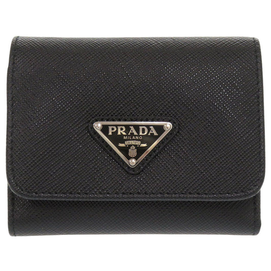 PRADA Tri-fold wallet 1MH043 leather black saffiano triangle