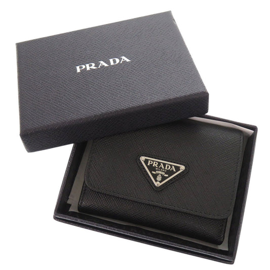 PRADA Tri-fold wallet 1MH043 leather black saffiano triangle