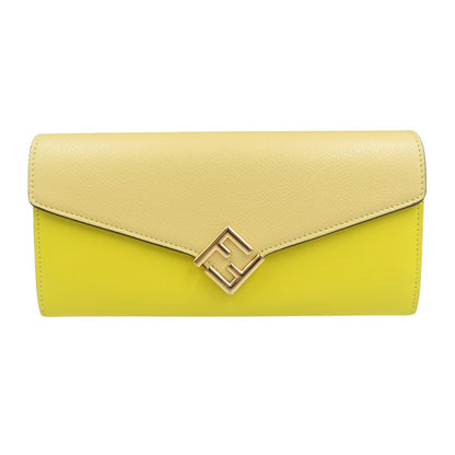 FENDI Long Wallet Purse 8M0251 leather yellow FF Diamond Women Used Authentic