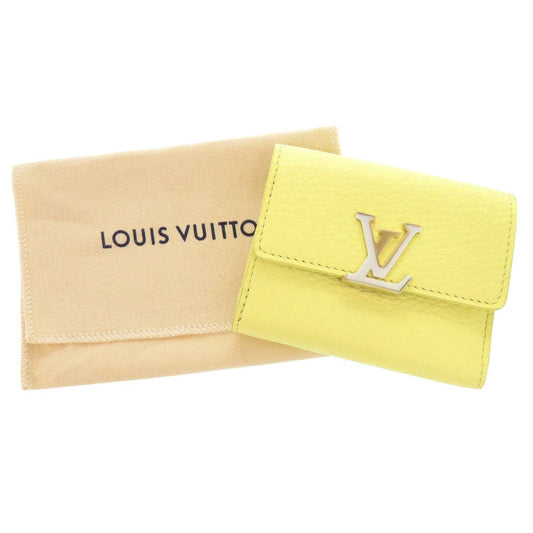 LOUIS VUITTON Tri-fold wallet M83610 Taurillon Clemence Leather yellow Portefeuille Capsine XS Women Used Authentic