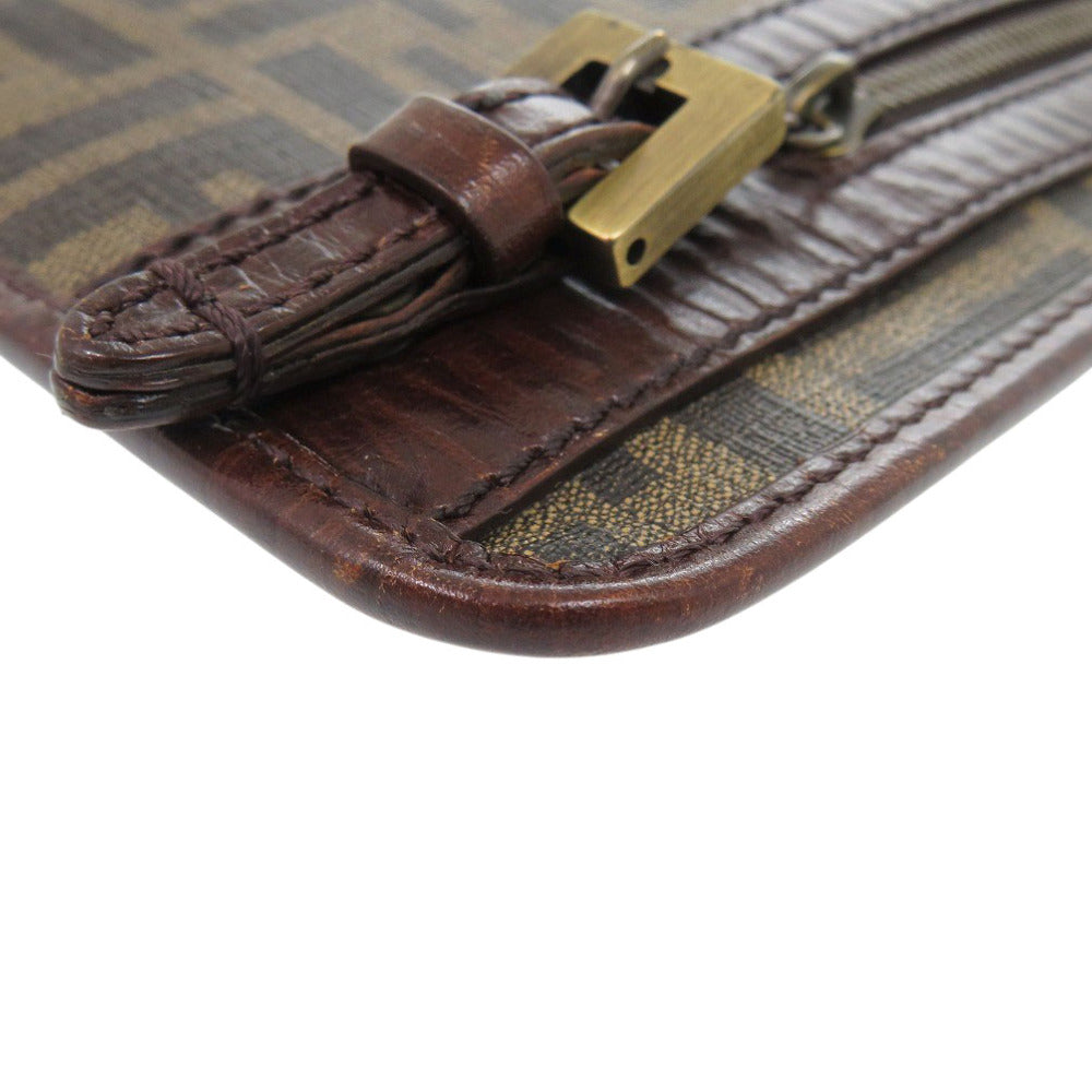 FENDI Shoulder Bag PVC, Leather Brown Zucca Pattern Vintage Sacoche Women Used Authentic