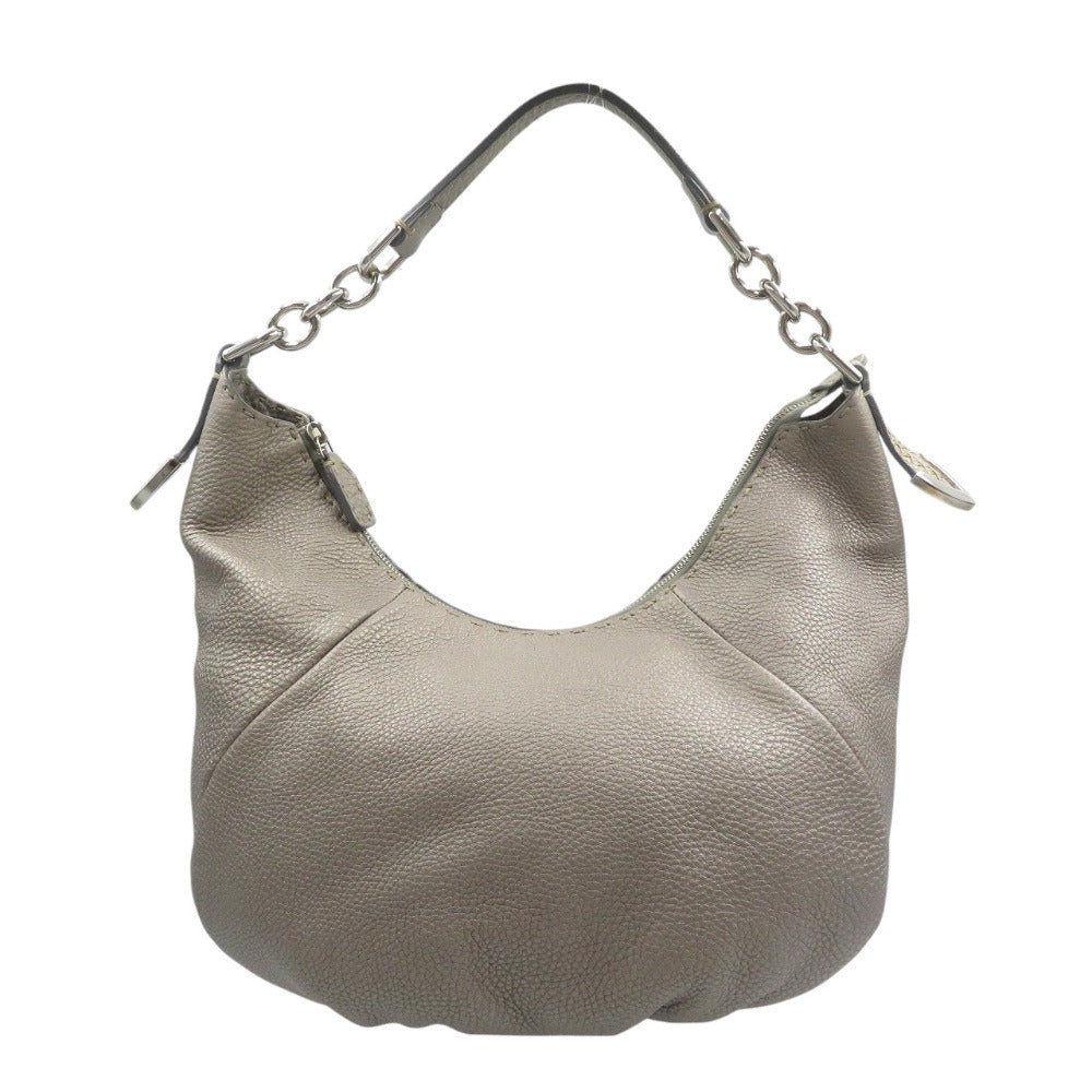 FENDI Shoulder Bag 8BR618 leather Silver Celeria Women Used Authentic