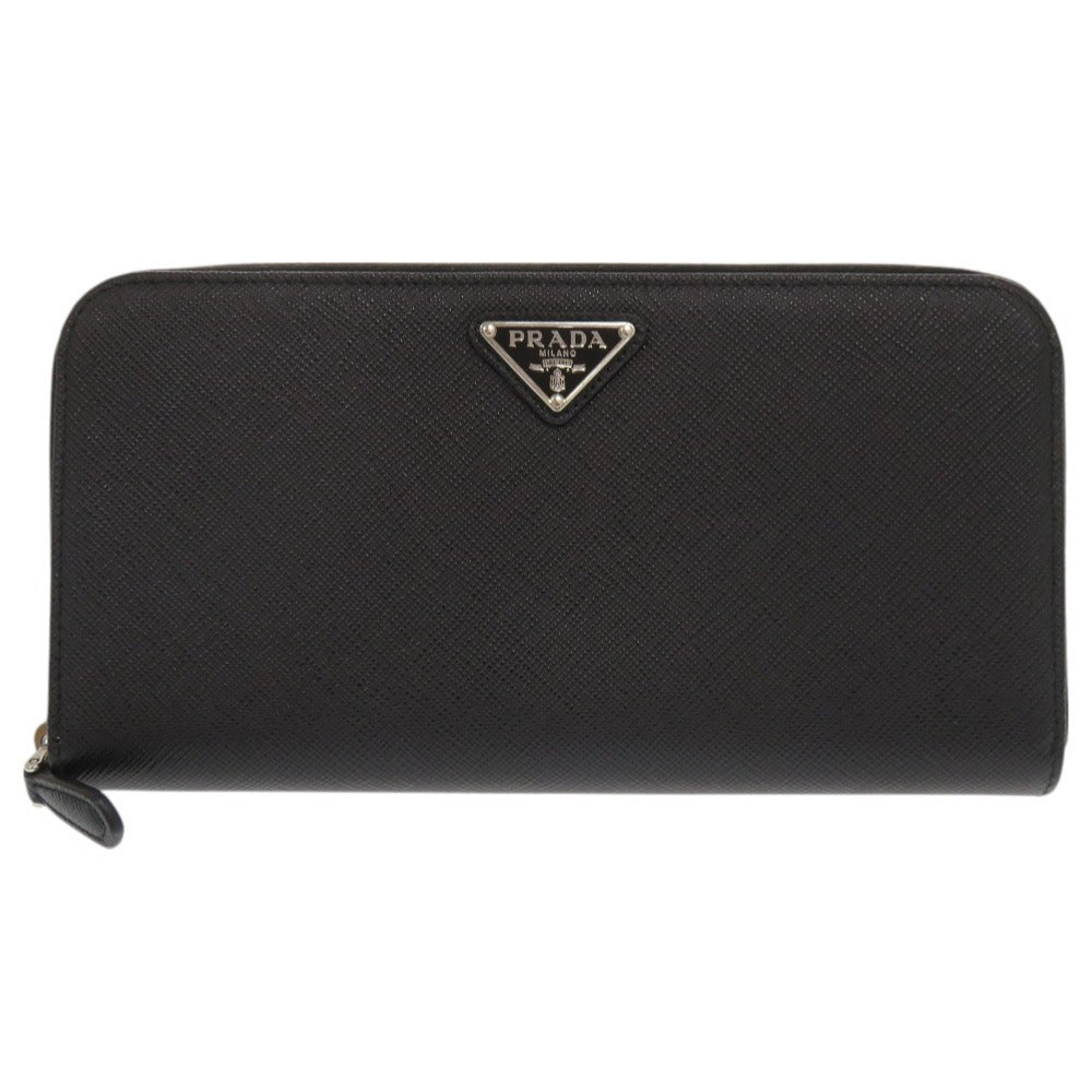 PRADA Long Wallet Purse leather black Triangle logo