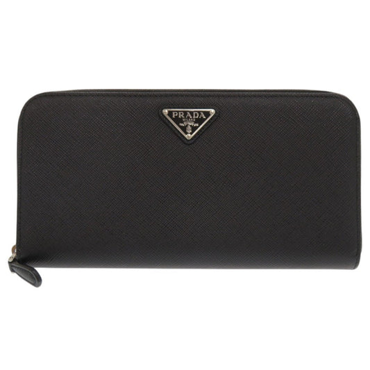 PRADA Long Wallet Purse leather black Triangle logo