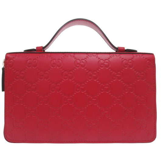 GUCCI Long Wallet Purse leather Red GG Pattern Double Zip Travel Wallet Guccisima Women Used Authentic
