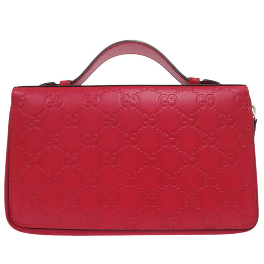 GUCCI Long Wallet Purse leather Red GG Pattern Double Zip Travel Wallet Guccisima Women Used Authentic