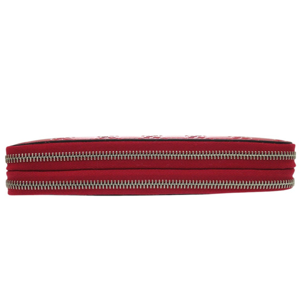 GUCCI Long Wallet Purse leather Red GG Pattern Double Zip Travel Wallet Guccisima Women Used Authentic