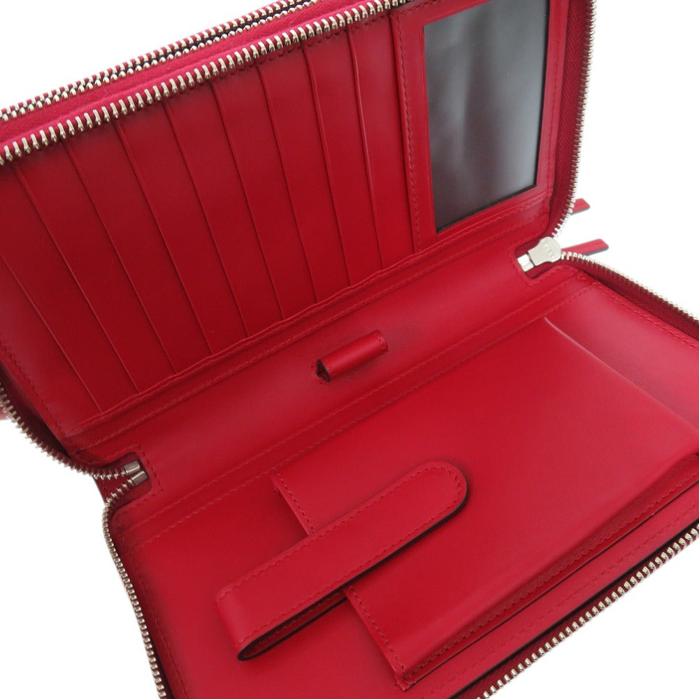 GUCCI Long Wallet Purse leather Red GG Pattern Double Zip Travel Wallet Guccisima Women Used Authentic