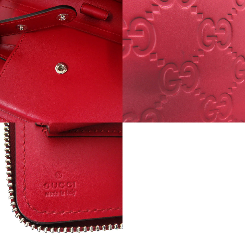 GUCCI Long Wallet Purse leather Red GG Pattern Double Zip Travel Wallet Guccisima Women Used Authentic