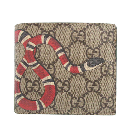 GUCCI Bifold Wallet 451268 GG Supreme, Leather beige Snake Wallet Women Used Authentic